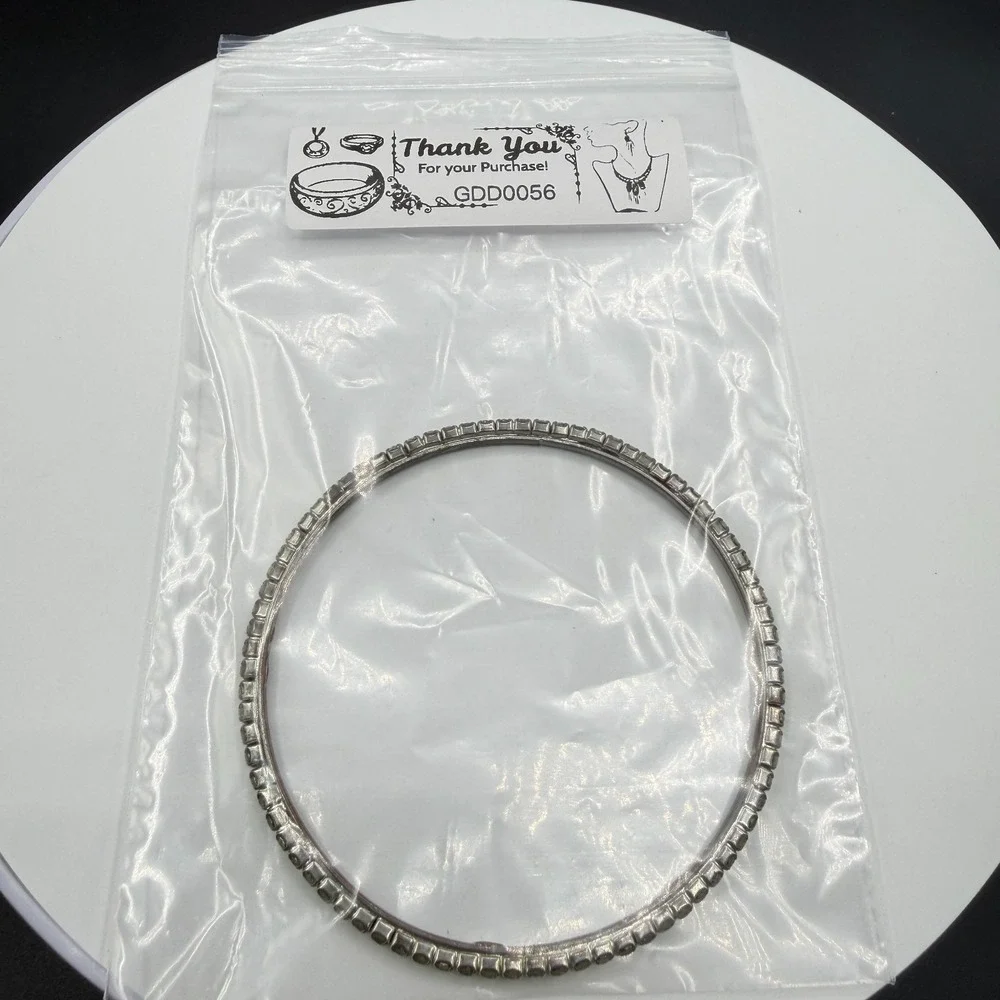 Silver Tone Clear Rhinestone Bangle Bracelet Prong Set Sparkle Statement Jewelry